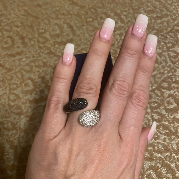 Swarovski crystal louise black and white ring in size 52